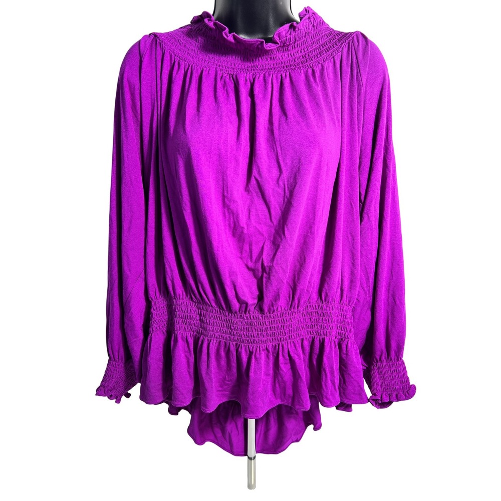 Lauren Ralph Lauren Shirt Womens 3XL Magenta Smocked Peplum Ruffle Hem Blouse